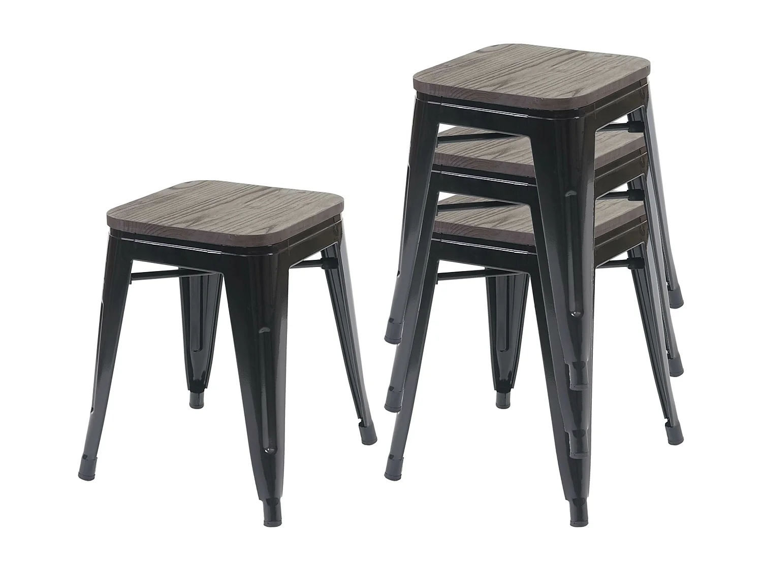 Taburete MCW-A73 (juego de 4) Asiento de madera,  negro