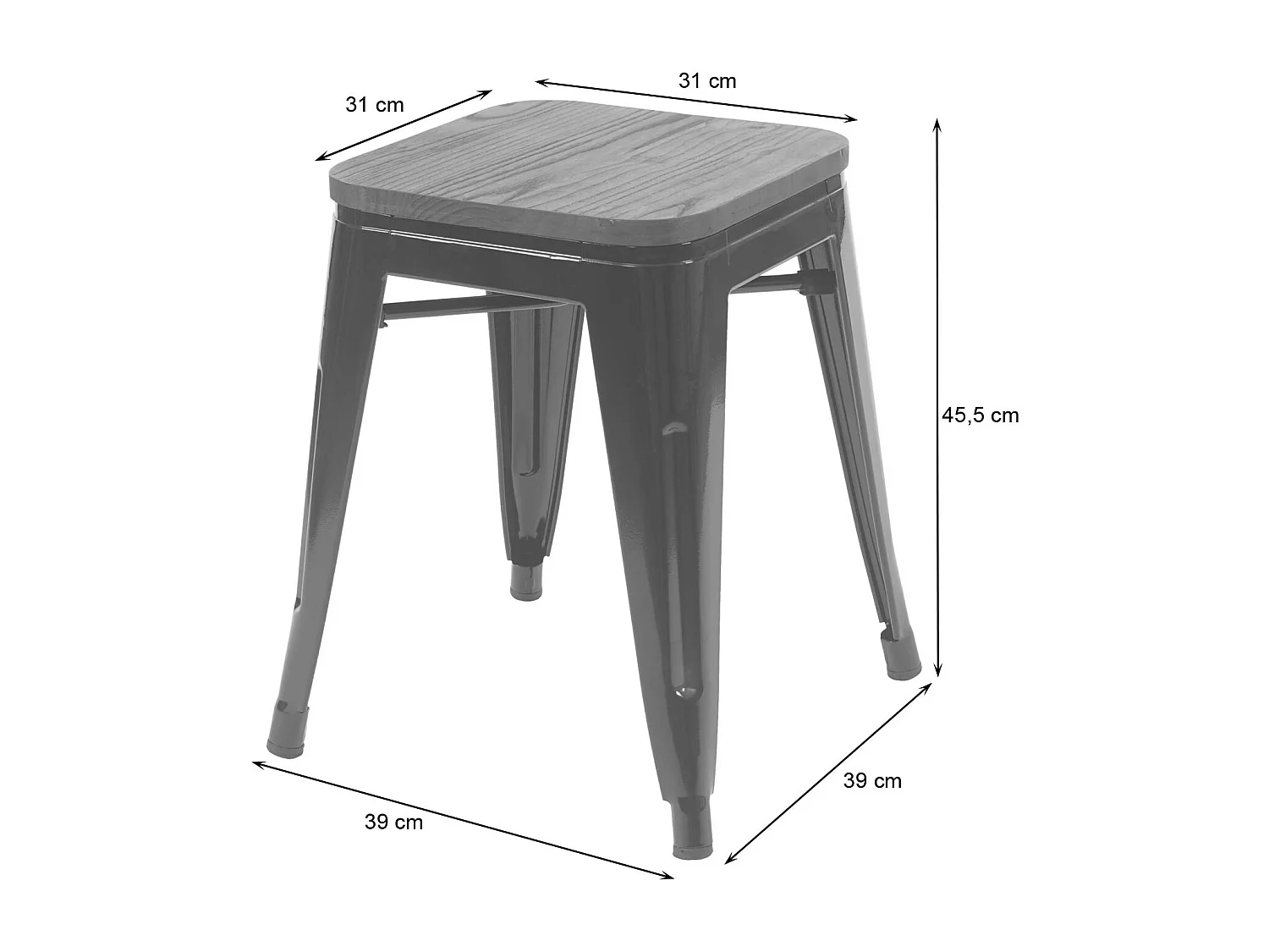 Taburete MCW-A73 (juego de 4) Asiento de madera,  negro