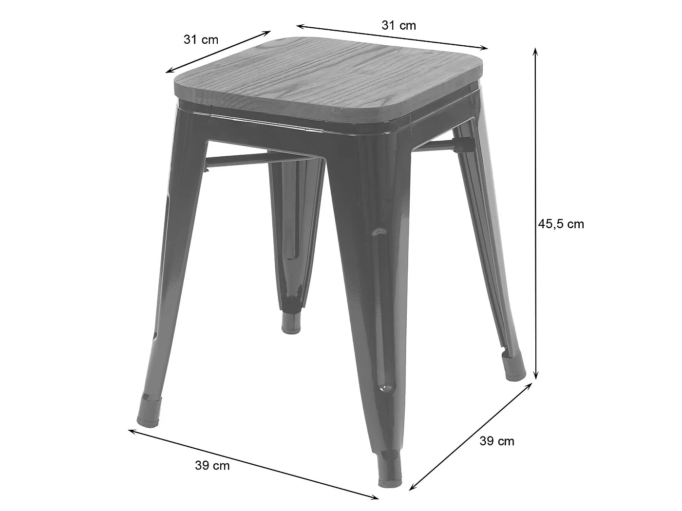 Kruk MCW-A73 (set van 4) Houten zitting,  zwart