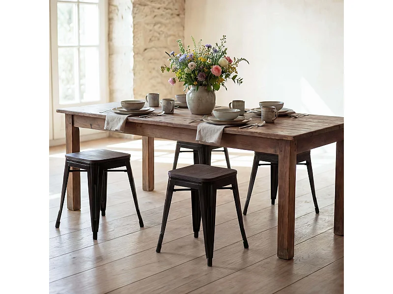 Taburete MCW-A73 (juego de 4) Asiento de madera,  negro