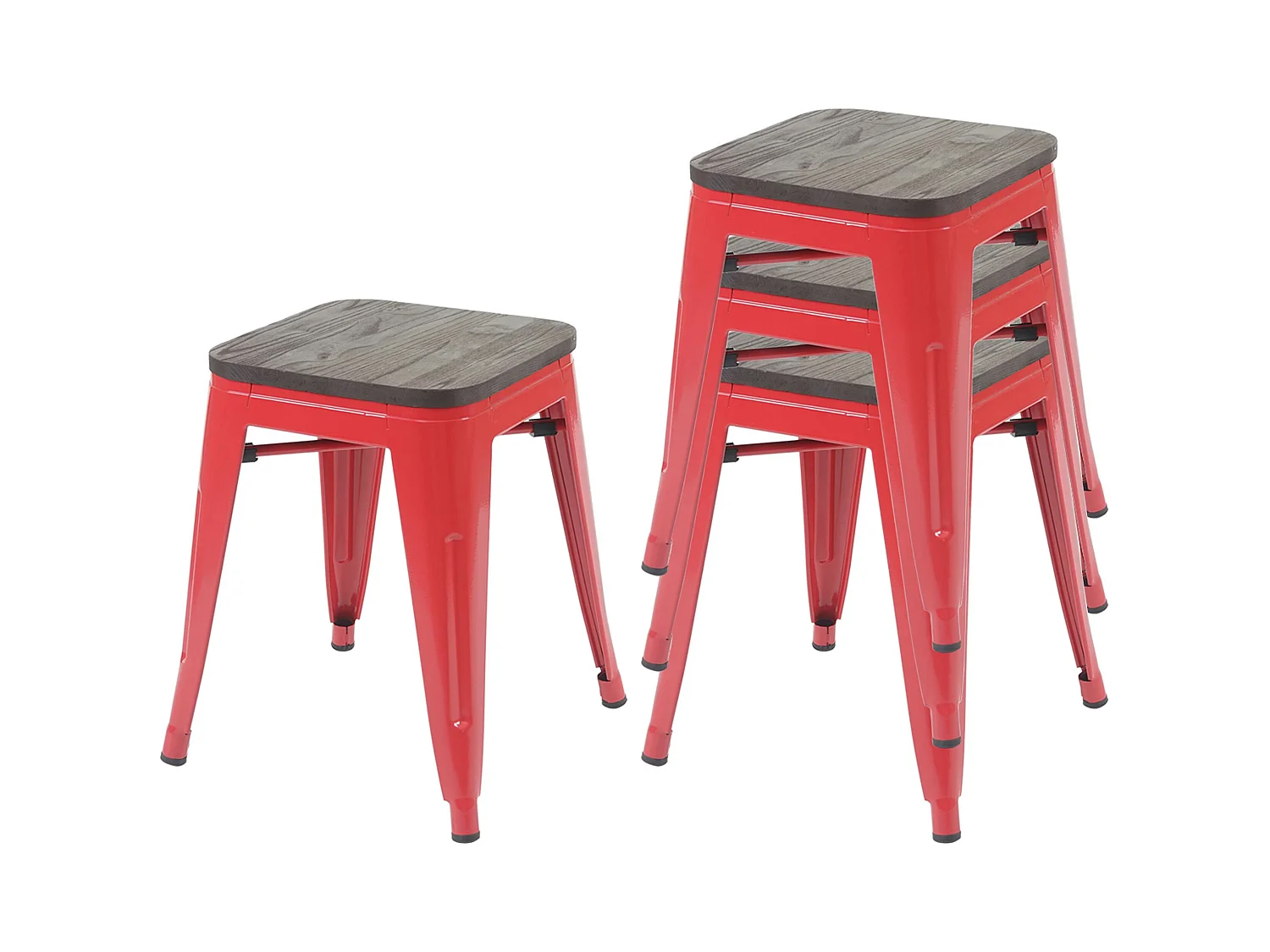 4x tabouret MCW-A73, assise en bois incluse,  rouge