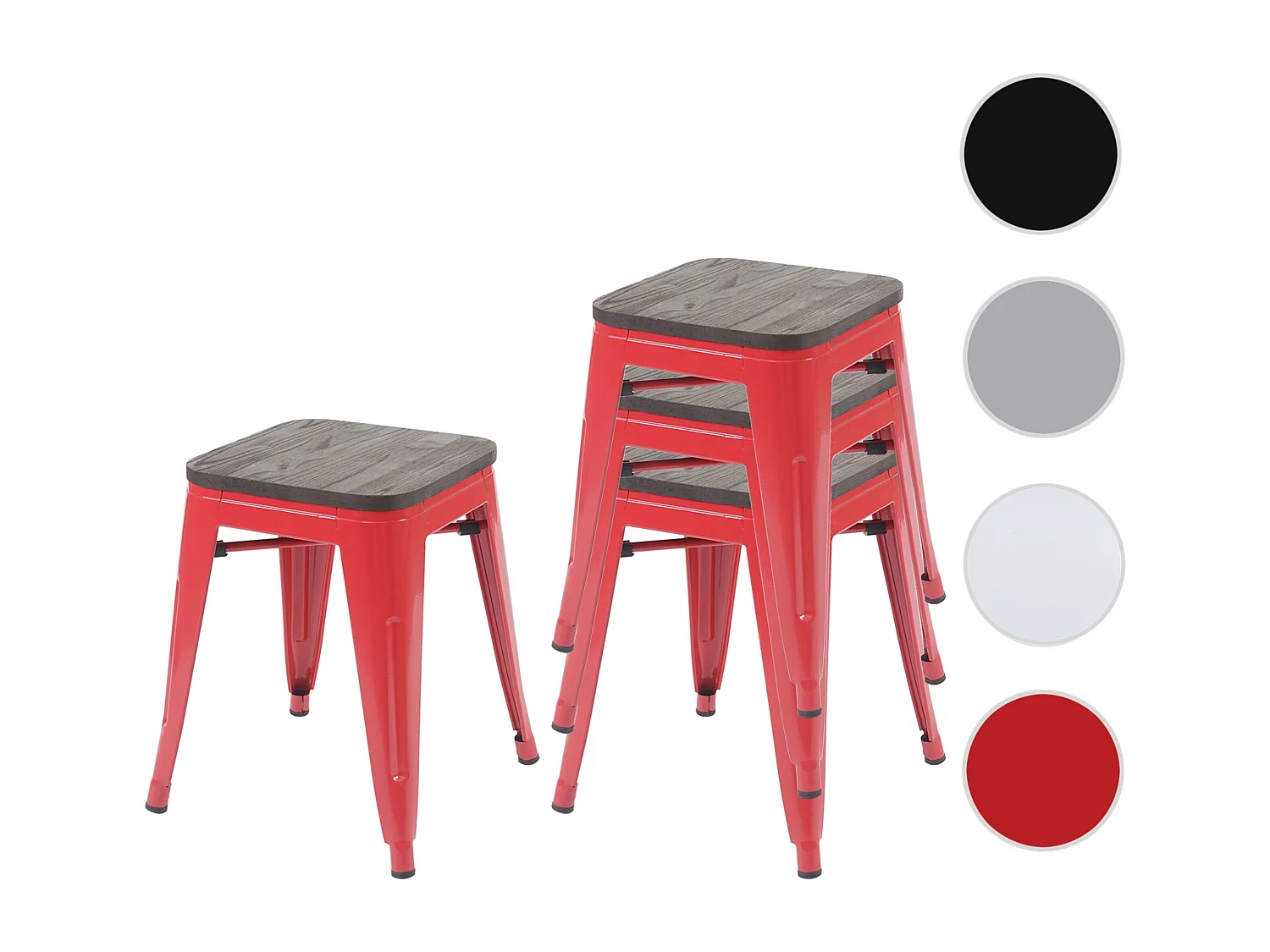 Hocker MCW-A73 (4er-Set) Holz-Sitzfläche, Rot