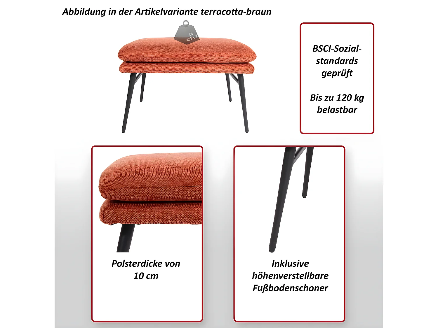 Tabouret MCW-L62,  terrecuite-brun