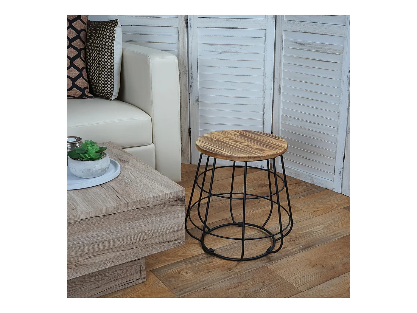 Pouf MCW-A80 bois véritable