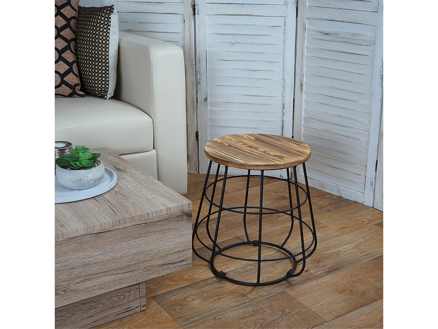 Pouf MCW-A80 bois véritable