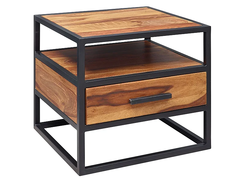 Table de chevet Bois Massif Métal 50x45x45 cm Table nuit Table d'appoint