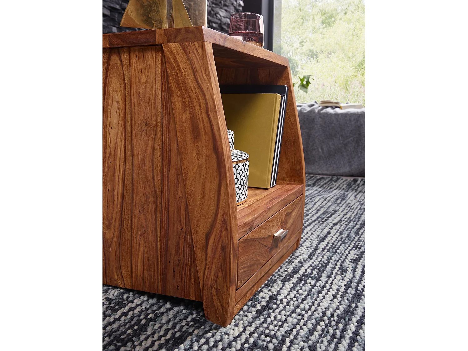 Sheesham Massivholz Nachtkonsole 1 Schub Nako Nachttisch Nachtkästchen