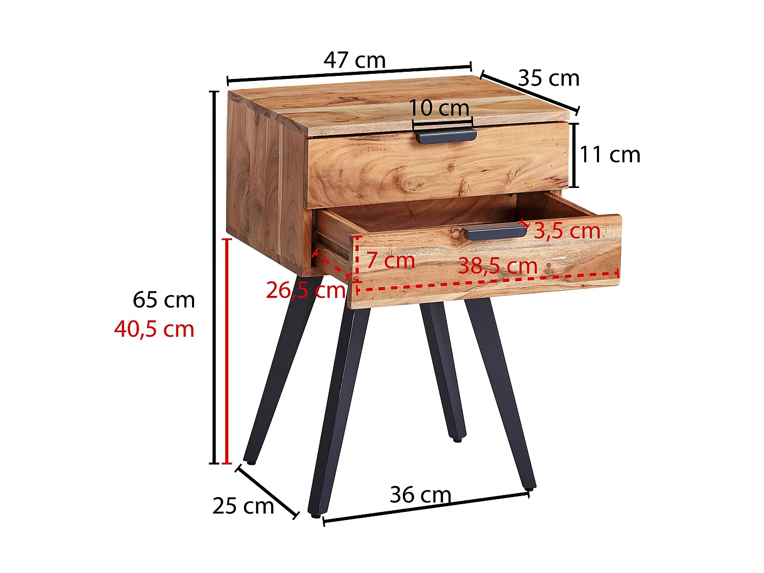 Nachtkonsole 47x65x35 cm Akazie Massivholz Nachttisch Boxspringbett