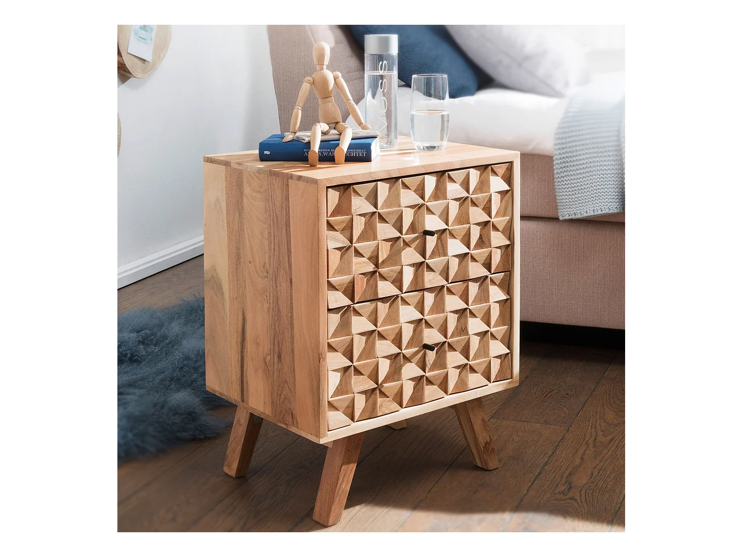 Table de chevet Bois Massif 44x61x35 cm Table de nuit Table d'appoint