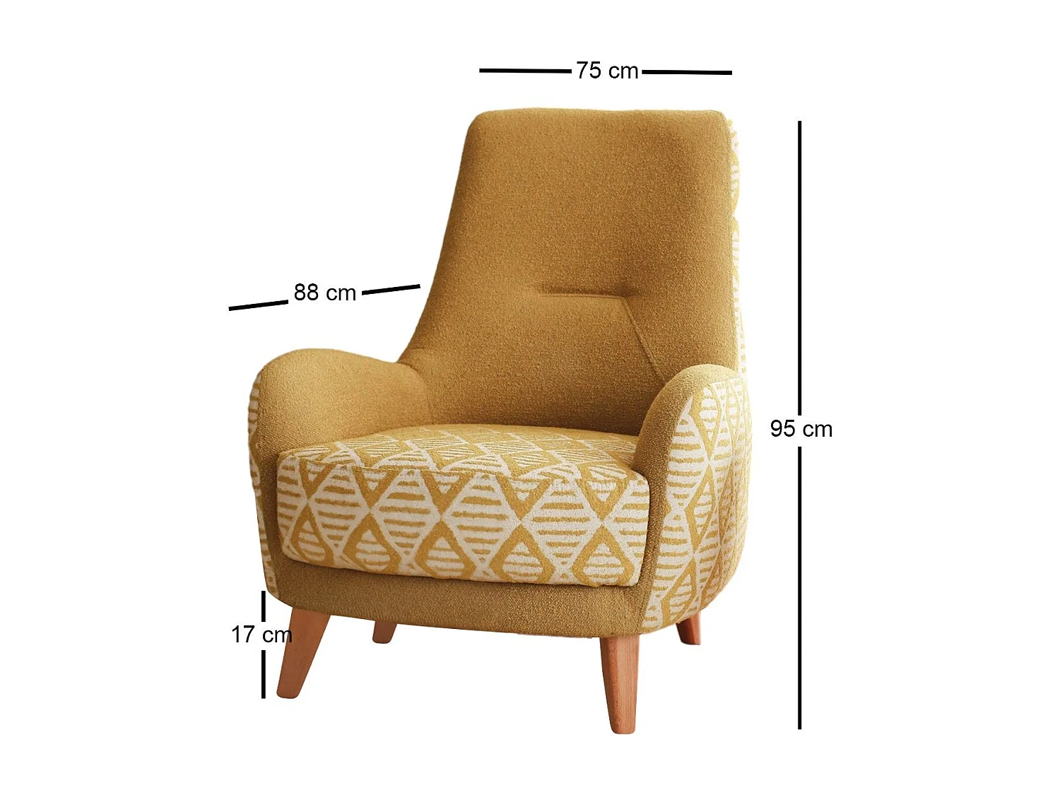 Sillón Altadena 536, Amarillo, 95x88x75cm, Tapiz, Patas: Madera