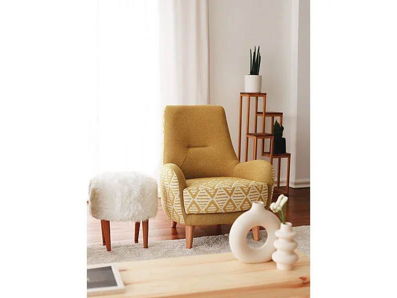 Sillón Altadena 536, Amarillo, 95x88x75cm, Tapiz, Patas: Madera