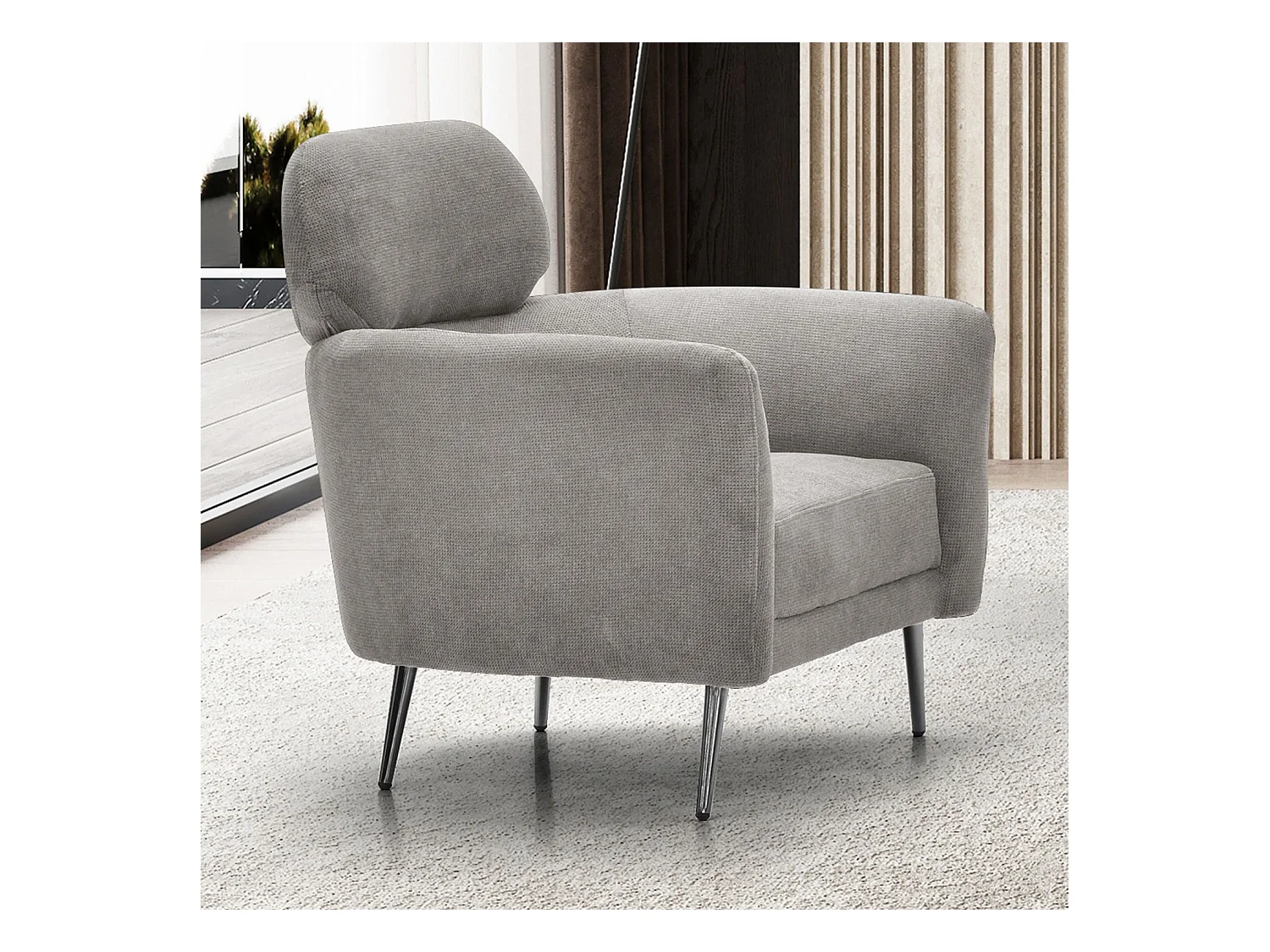 Fauteuil moderne avec haut dossier Damigal Tissu doux Gris