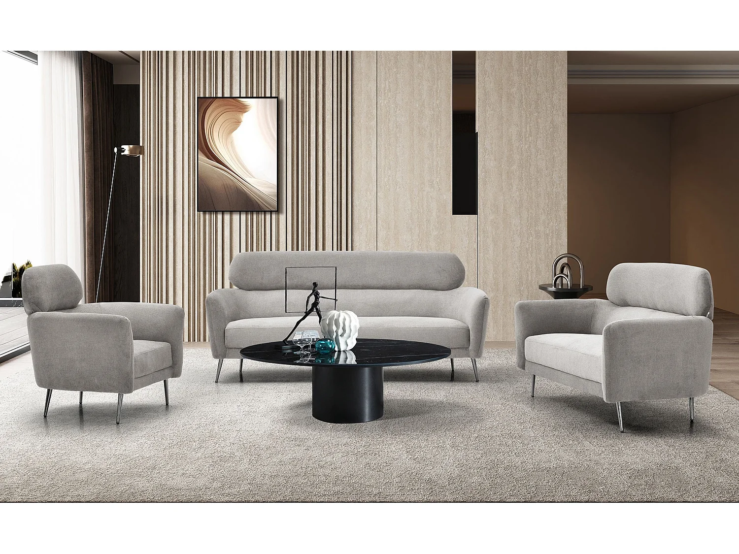 Fauteuil moderne avec haut dossier Damigal Tissu doux Gris