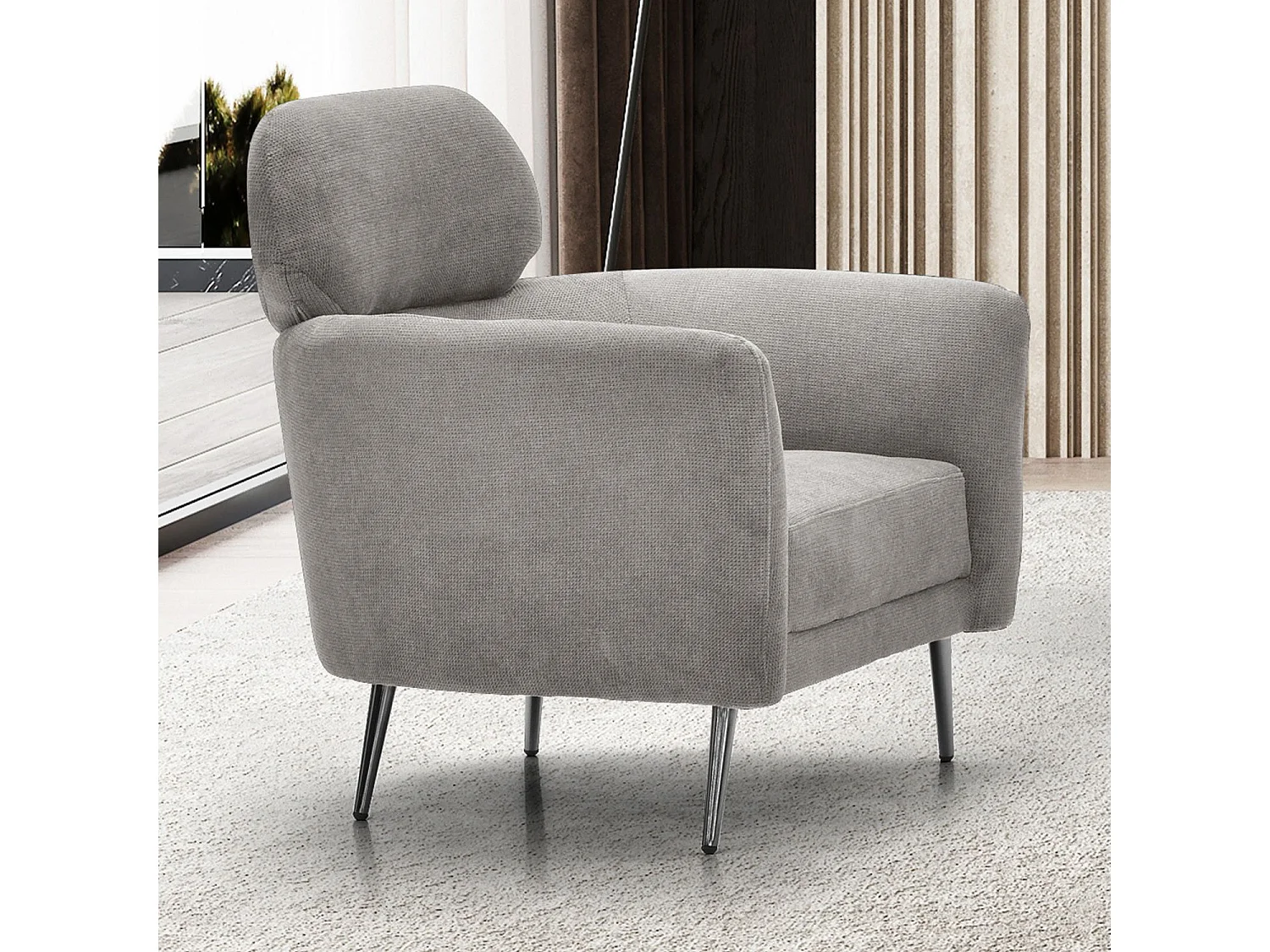 Fauteuil moderne avec haut dossier Damigal Tissu doux Gris