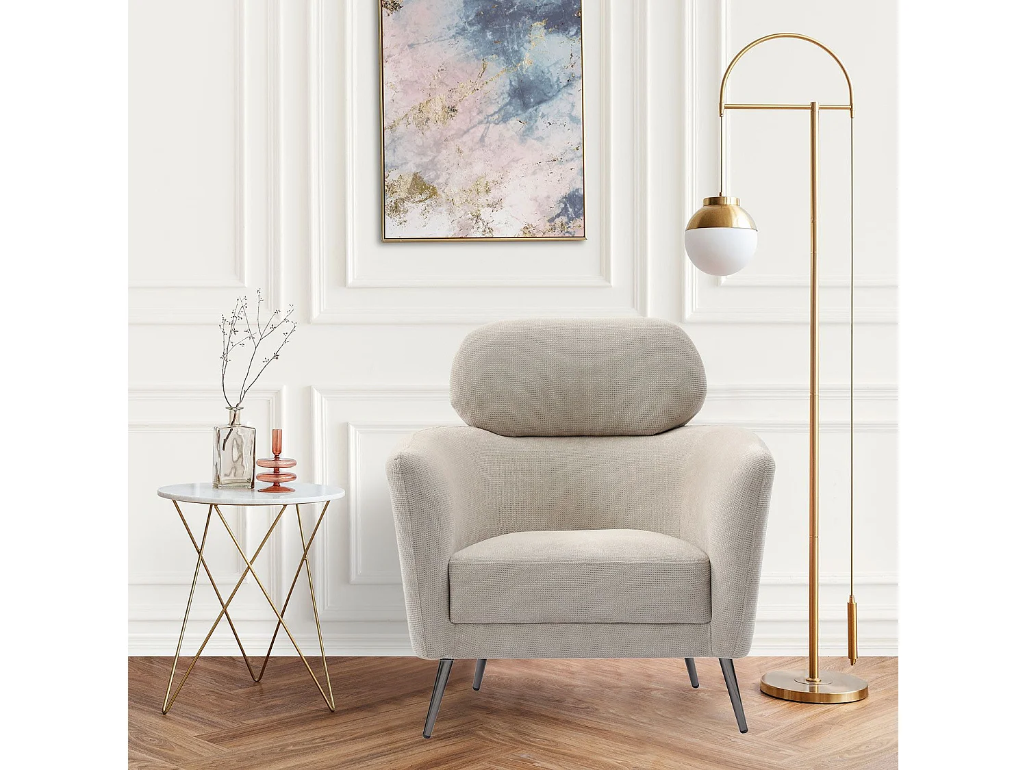 Fauteuil moderne avec haut dossier Damigal Tissu doux Beige