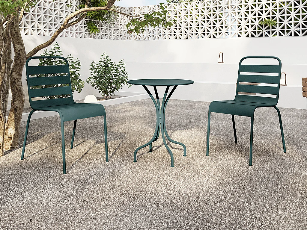 Lot de 2 chaises de jardin empilables en métal - Vert sapin - MIRMANDE de MYLIA