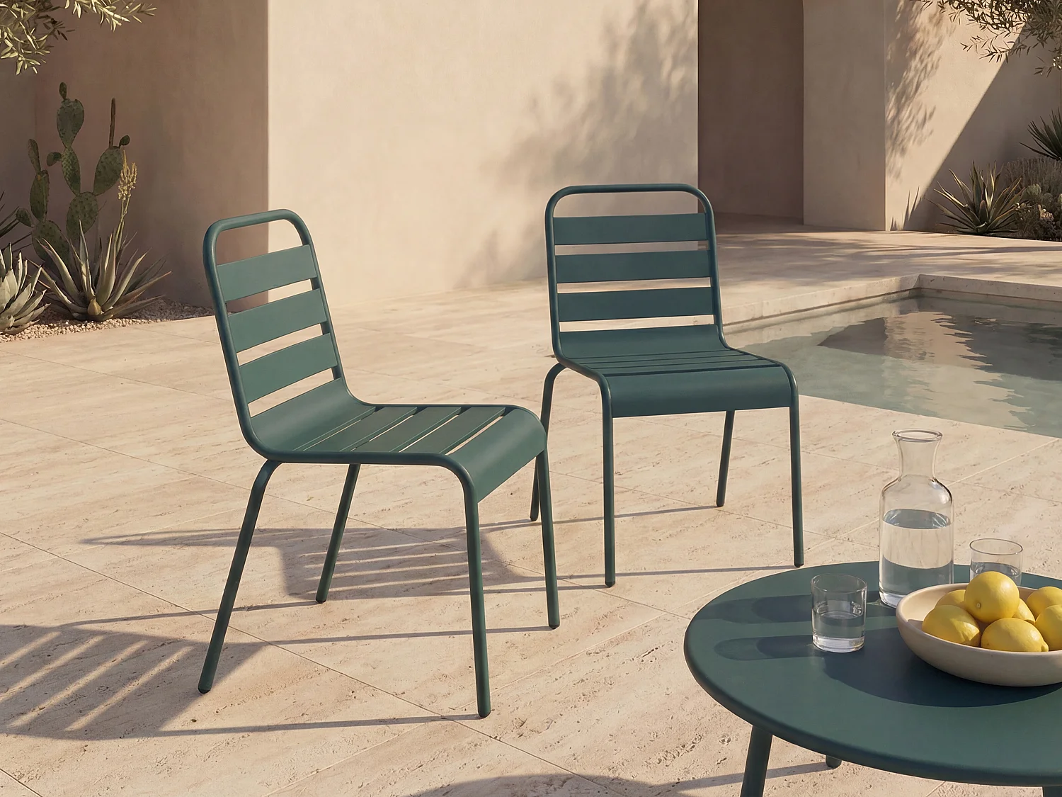 Gartenstuhl stapelbar 2er-Set - Metall - Tannengrün - MIRMANDE von MYLIA