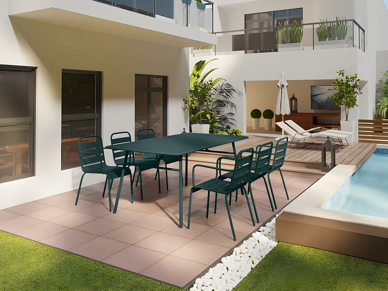 Poltrona da giardino impilabile in Metallo Verde abete - Lotto di 2 - MIRMANDE di MYLIA