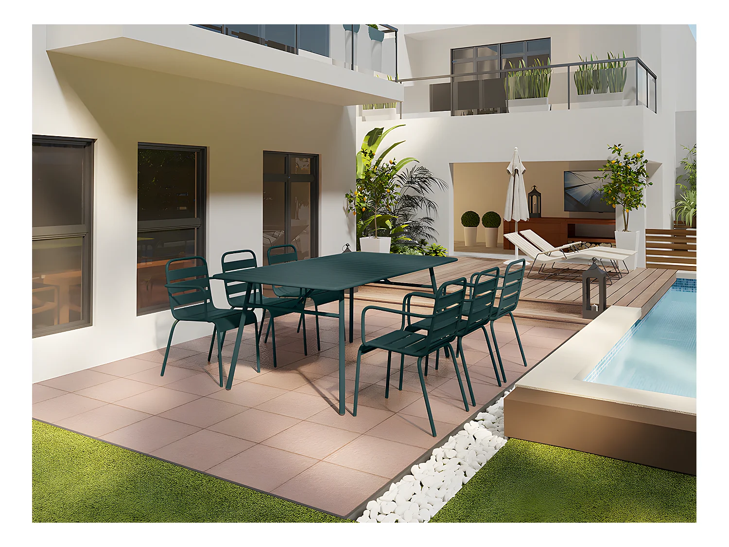 Set van 2 stapelbare metalen tuinfauteuils - Spargroen - MIRMANDE van MYLIA