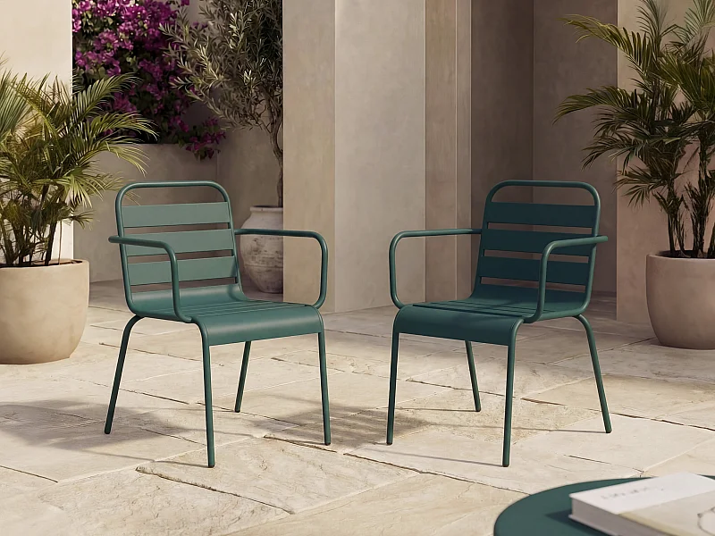 Lot de 2 fauteuils de jardin empilables en métal - Vert sapin - MIRMANDE de MYLIA