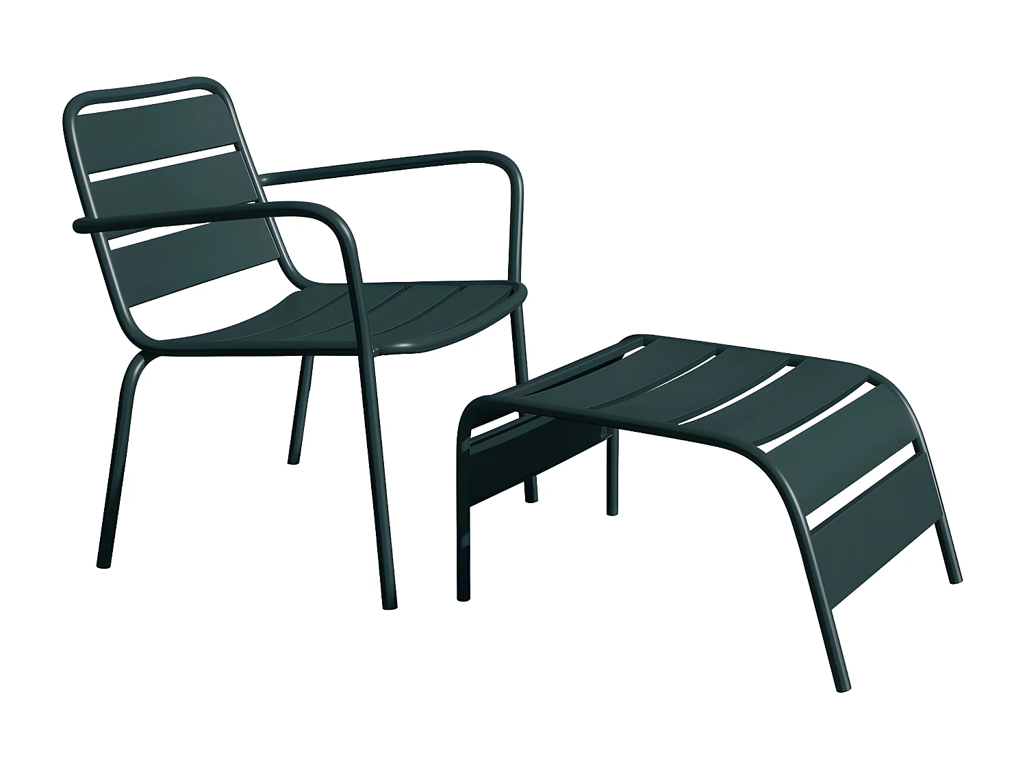 Låg stapelbar trädgårdsfåtölj + fotpall i metall - Grangrön - MIRMANDE från MYLIA