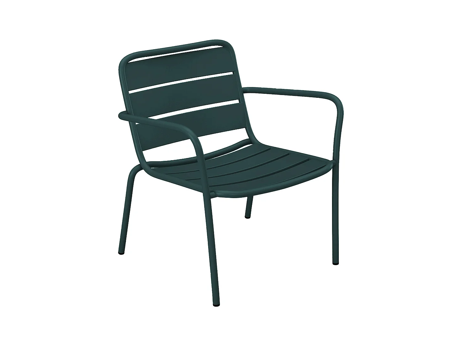 Metallträdgårdsmöbler - 2 stapelbara fåtöljer och ett runt sidobord - Mörkgrön - MIRMANDE från MYLIA