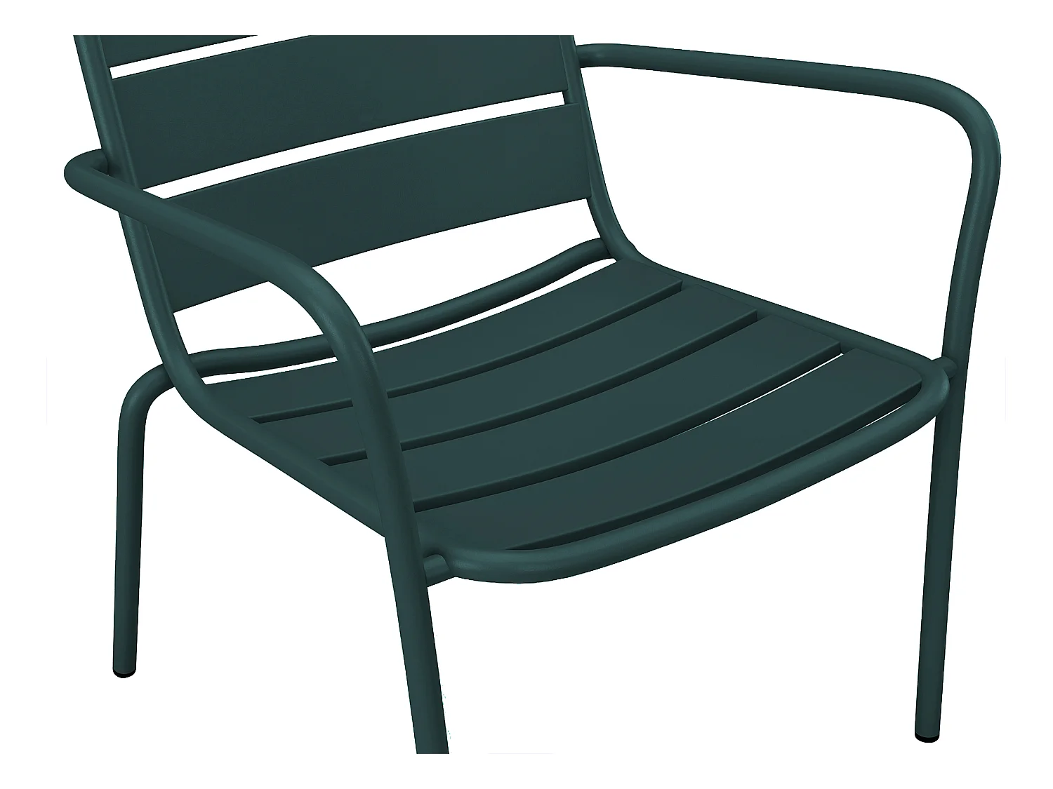 Metallträdgårdsmöbler - 2 stapelbara fåtöljer och ett runt sidobord - Mörkgrön - MIRMANDE från MYLIA