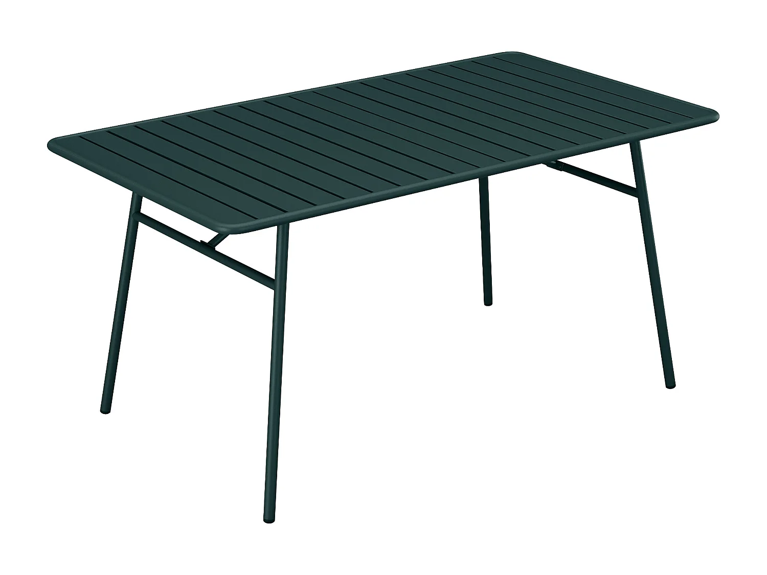 Salle à manger de jardin en métal - une table L.160 cm et 4 chaises empilables - Vert sapin - MIRMANDE de MYLIA