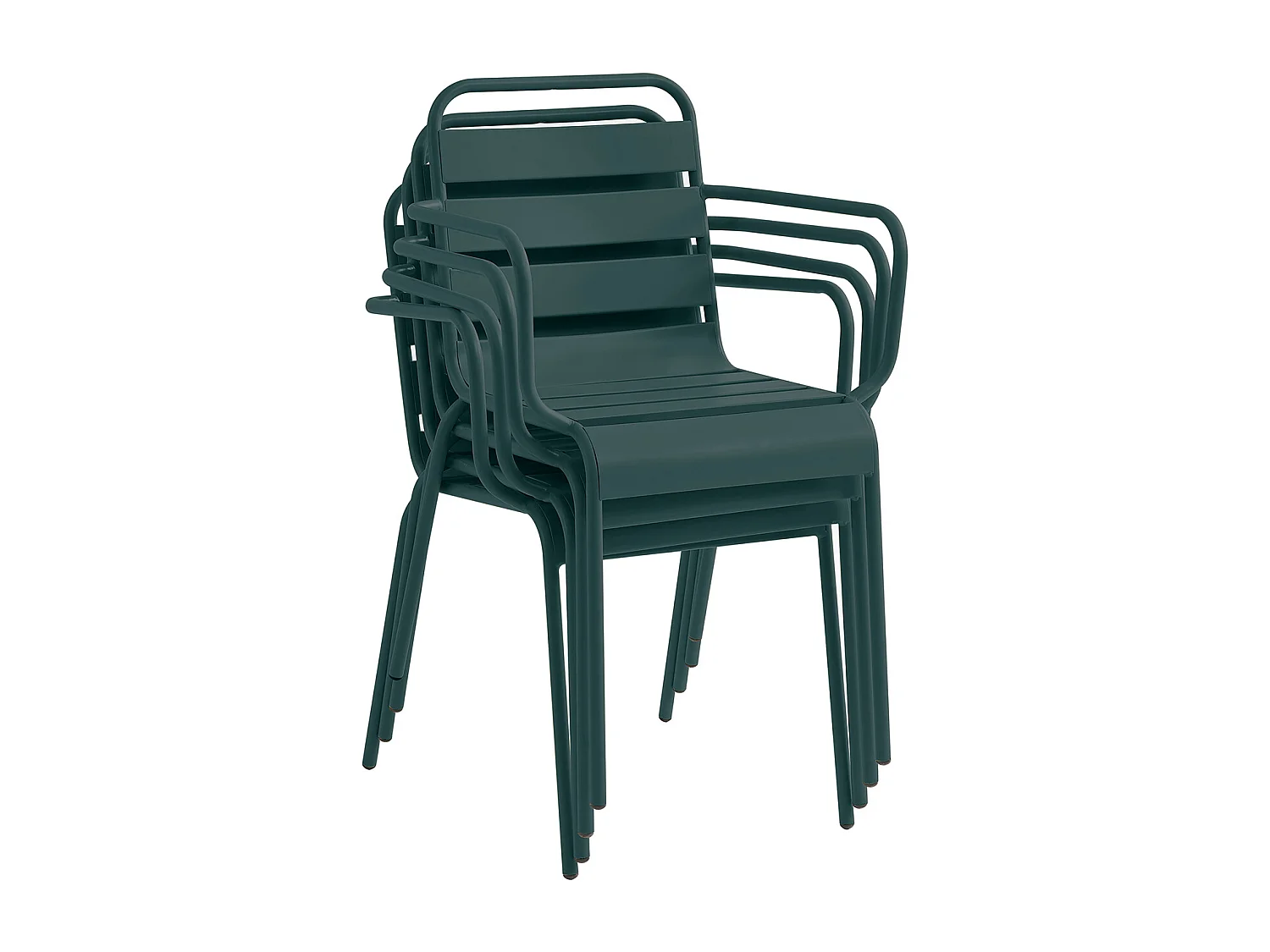 Garten-Essgruppe: Tisch D. 110 cm + 4 stapelbare Sessel - Metall - Tannengrün - MIRMANDE von MYLIA