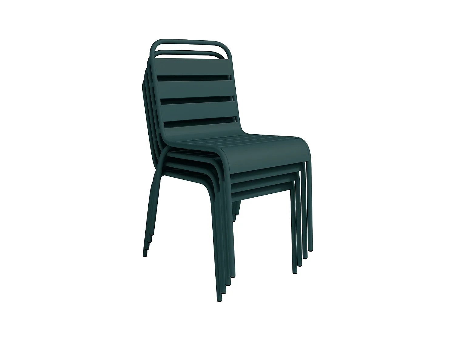 Salle à manger de jardin en métal - une table L.160 cm avec 2 fauteuils empilables et 4 chaises empilables - Vert sapin - MIRMANDE de MYLIA