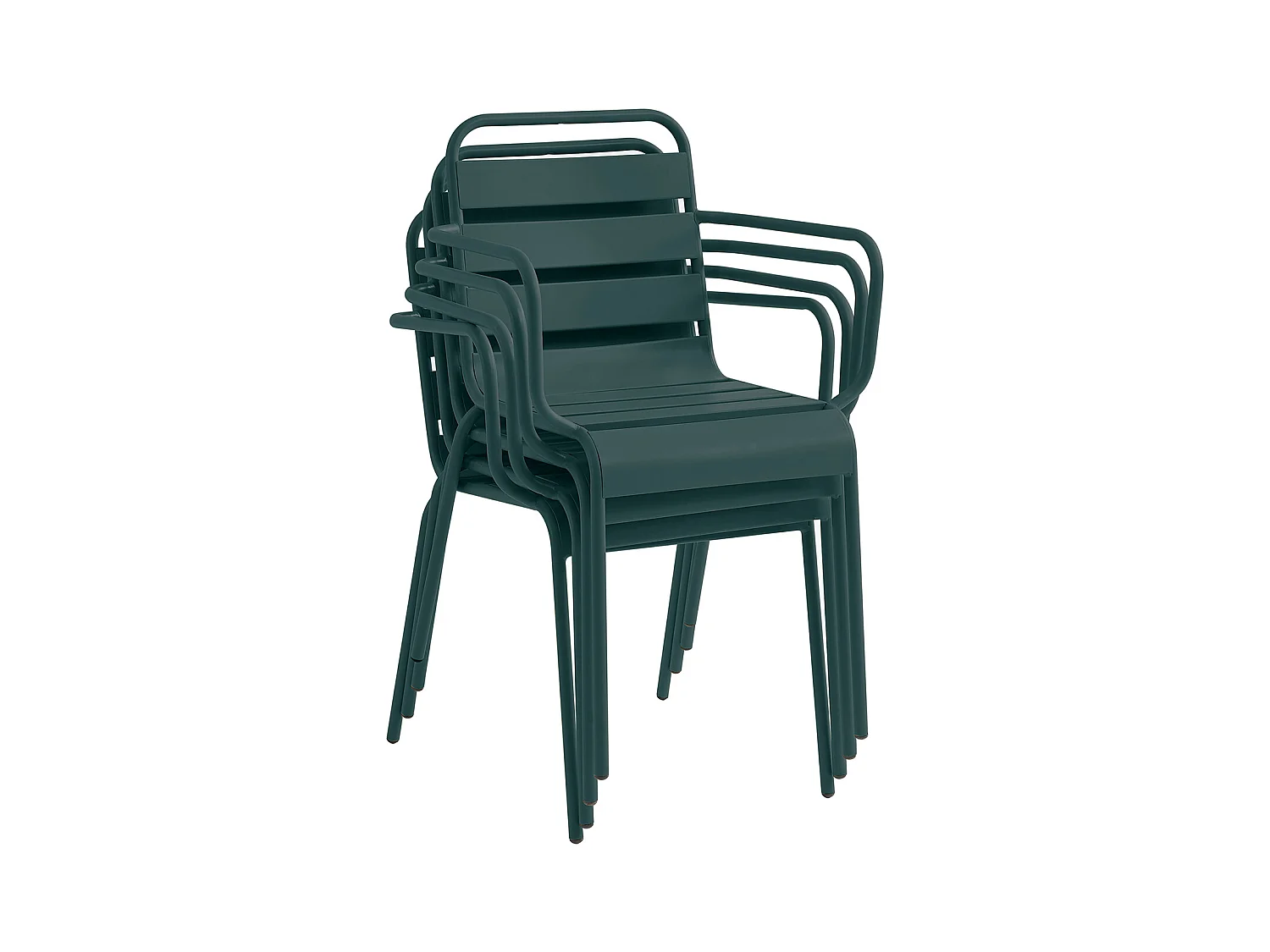 Salle à manger de jardin en métal - une table L.160 cm avec 2 fauteuils empilables et 4 chaises empilables - Vert sapin - MIRMANDE de MYLIA