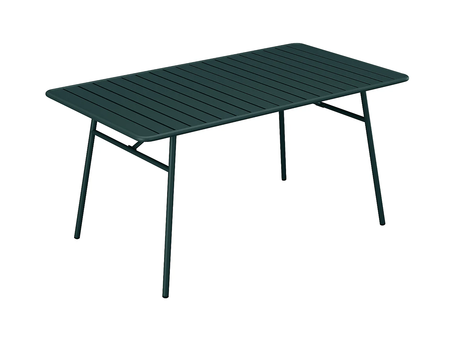 Salle à manger de jardin en métal - une table L.160 cm avec 2 fauteuils empilables et 4 chaises empilables - Vert sapin - MIRMANDE de MYLIA