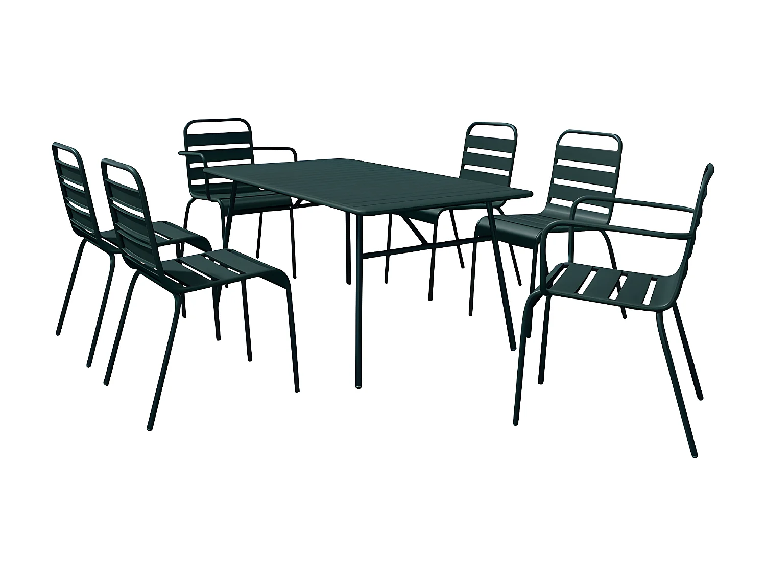 Tuineethoek van metaal - Een tafel D160 cm met 2 opstapelbare fauteuils en 4 opstapelbare stoelen - Spargroen - MIRMANDE van MYLIA