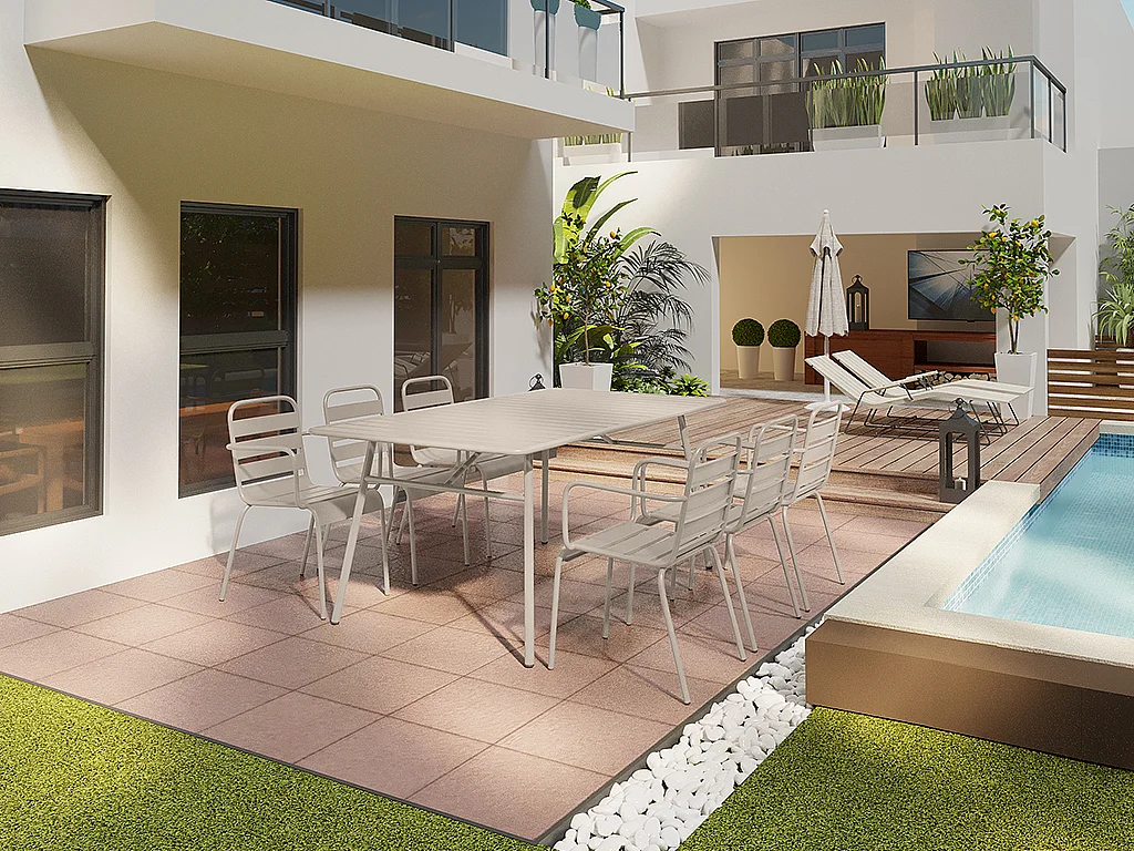 Conjunto de 2 cadeirões de jardim empilháveis metal bege - MIRMANDE de MYLIA