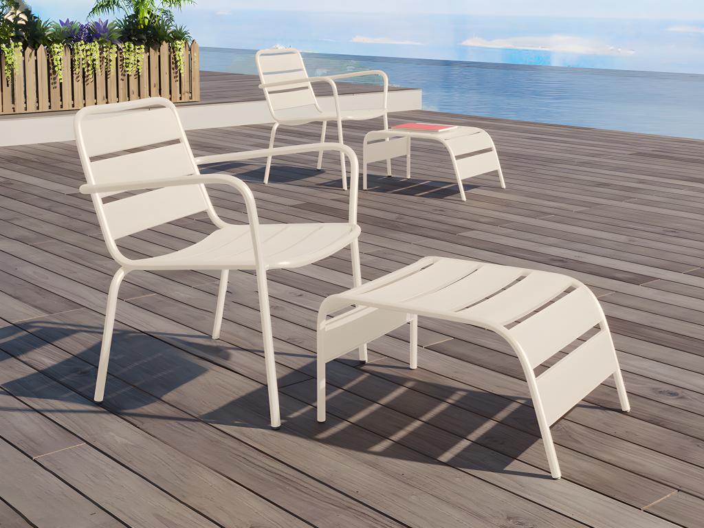 Fauteuil bas de jardin empilable + repose pied en métal - Beige - MIRMANDE de MYLIA