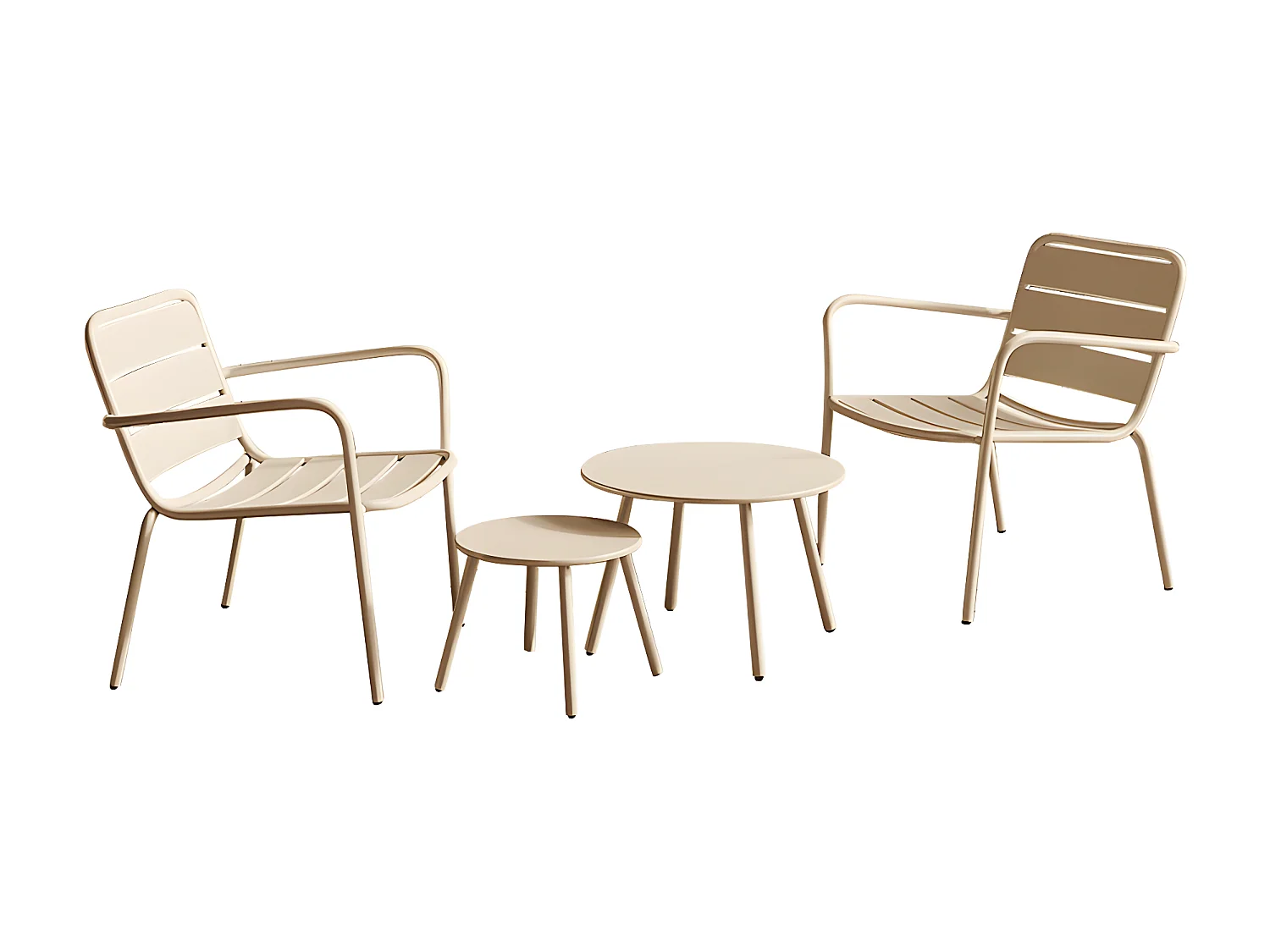 Salon de jardin en métal - 2 fauteuils bas empilables et tables gigognes - Beige - MIRMANDE de MYLIA