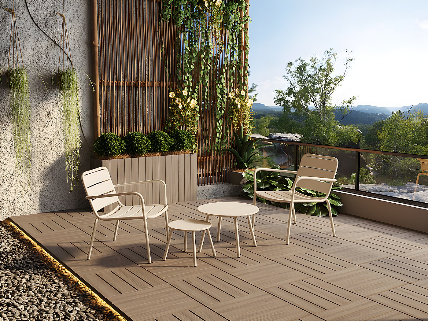 Oviala - Set van een vierkante tuin tafel en 2 taupe stoelen - Palavas