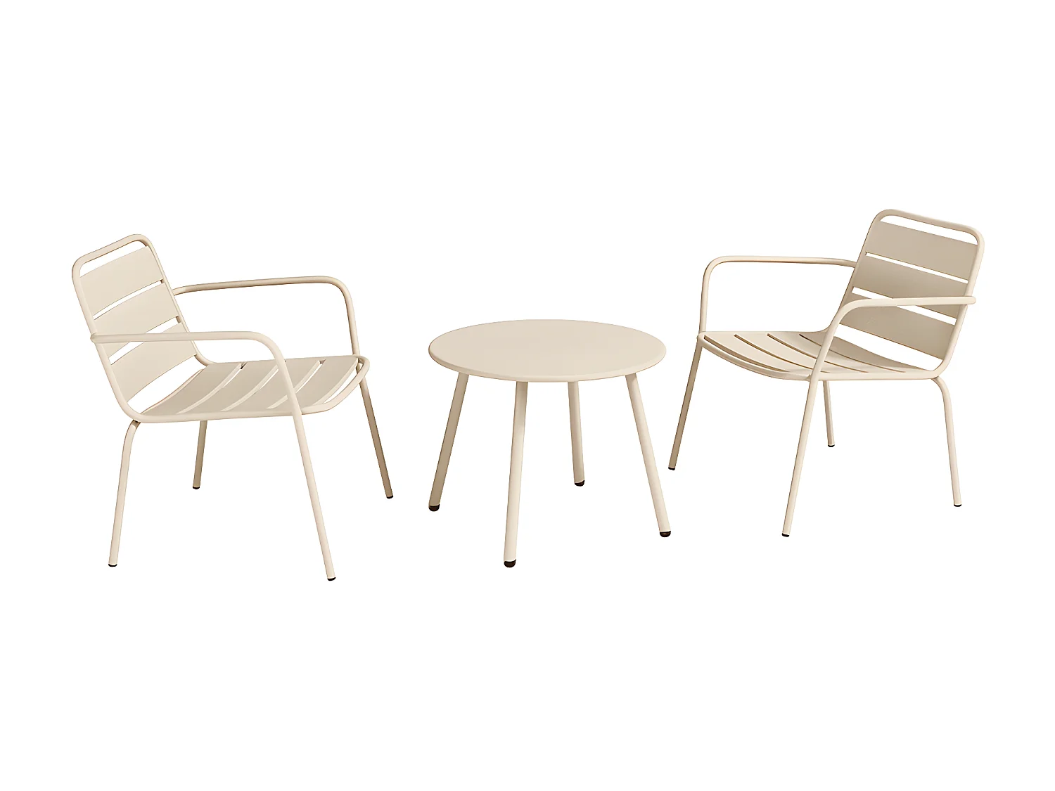 Tuinzithoek van metaal - 2 lage opstapelbare fauteuils en een uitschuiftafel - Beige - MIRMANDE van MYLIA