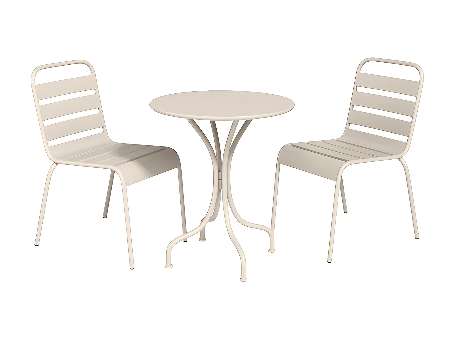 Tuineethoek van metaal - Een tafel D60 cm en 2 opstapelbare stoelen - Beige - MIRMANDE van MYLIA