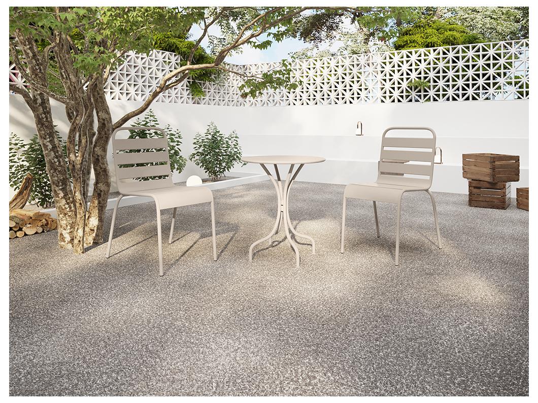 Salle à manger de jardin en métal - une table D.60cm et 2 chaises empilables - Beige - MIRMANDE de MYLIA