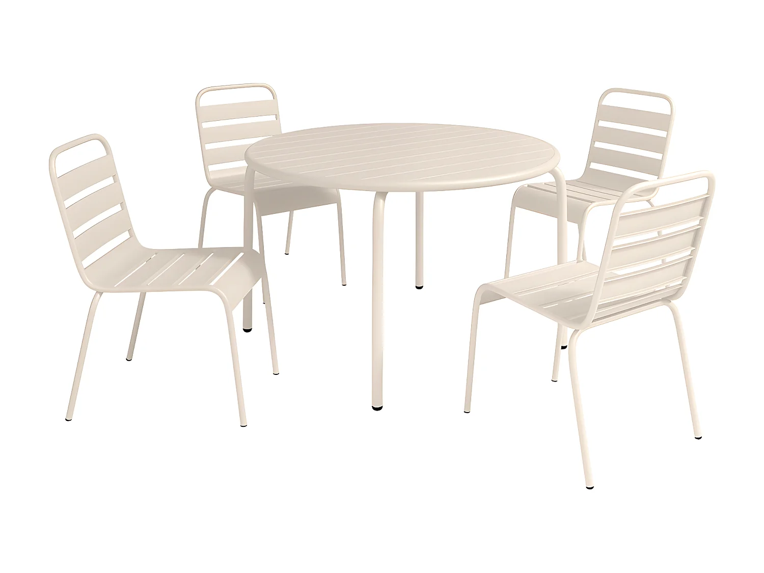 Conjunto de jantar de jardim metal, uma mesa D110 cm e 4 cadeiras empilháveis bege - MIRMANDE de MYLIA