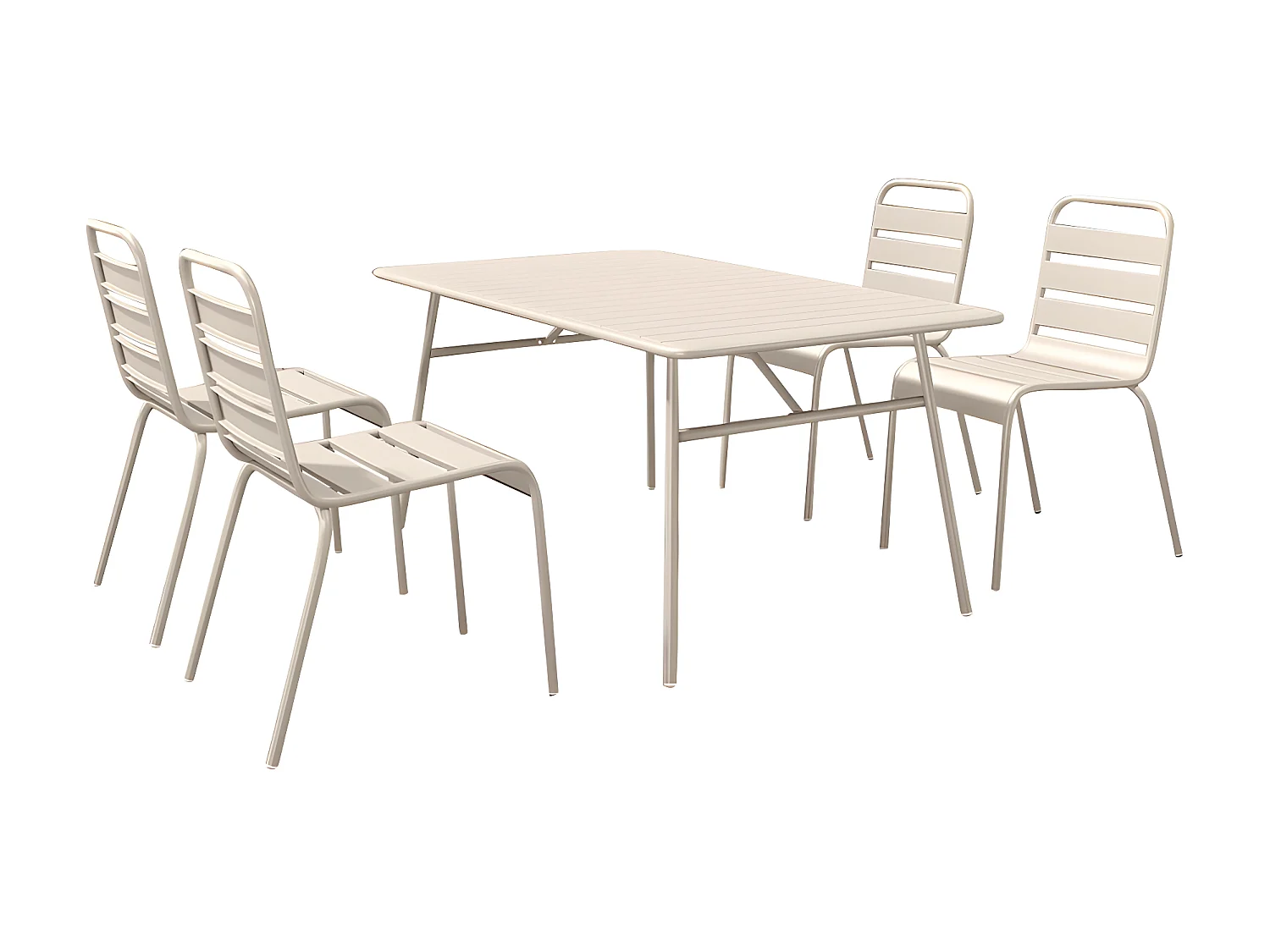 Garten-Essgruppe: Tisch L. 160 cm + 4 stapelbare Stühle - Metall - Beige - MIRMANDE von MYLIA