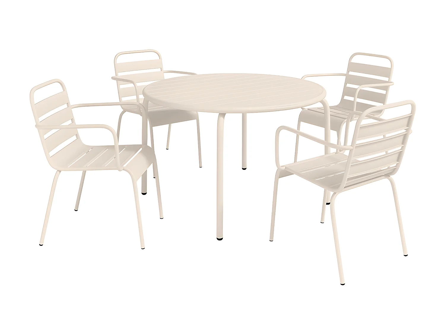 Salle à manger de jardin en métal - une table D.110 cm et 4 fauteuils empilables - Beige - MIRMANDE de MYLIA