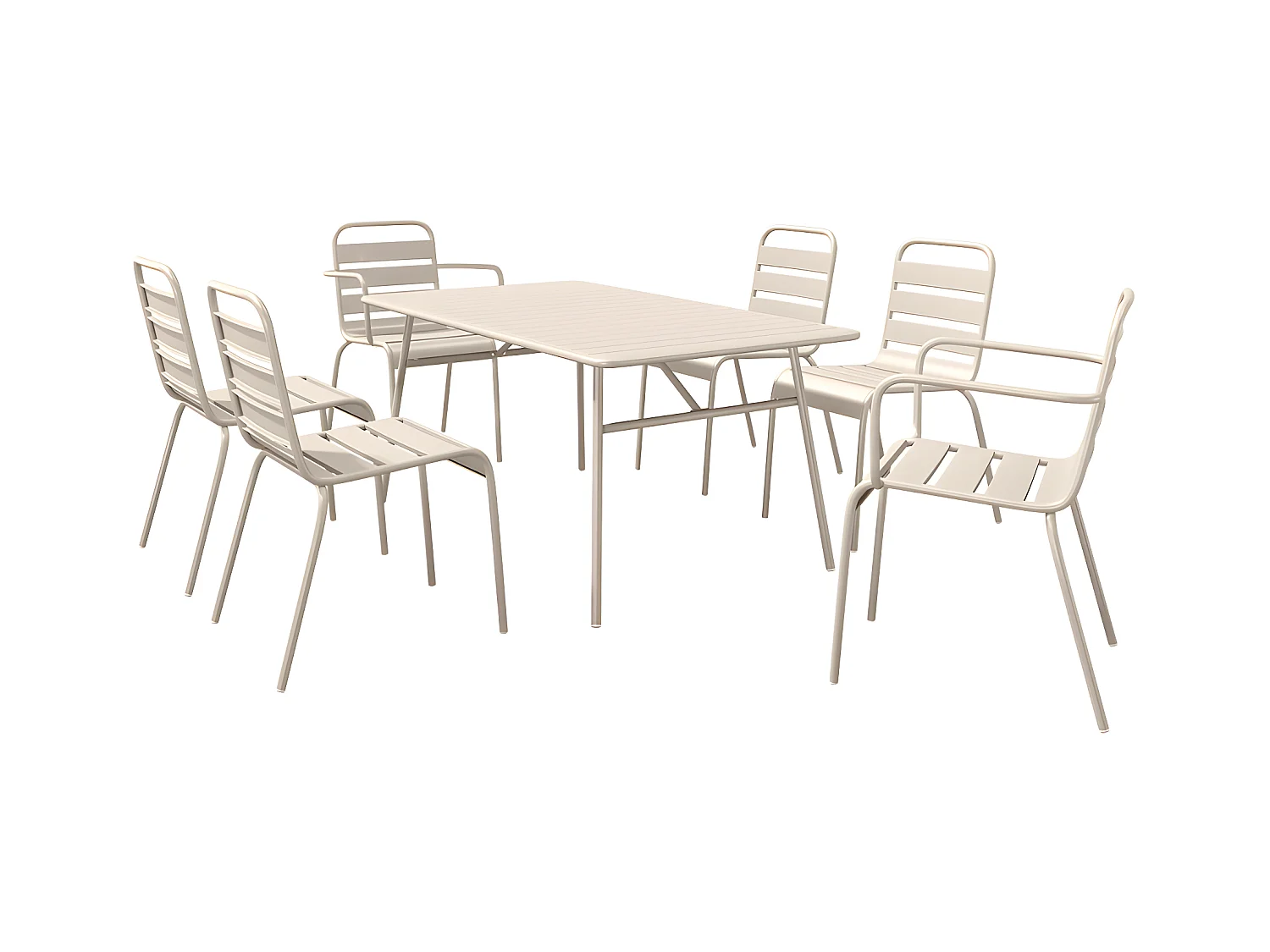 Salle à manger de jardin en métal - une table L.160 cm avec 2 fauteuils empilables et 4 chaises empilables - Beige - MIRMANDE de MYLIA