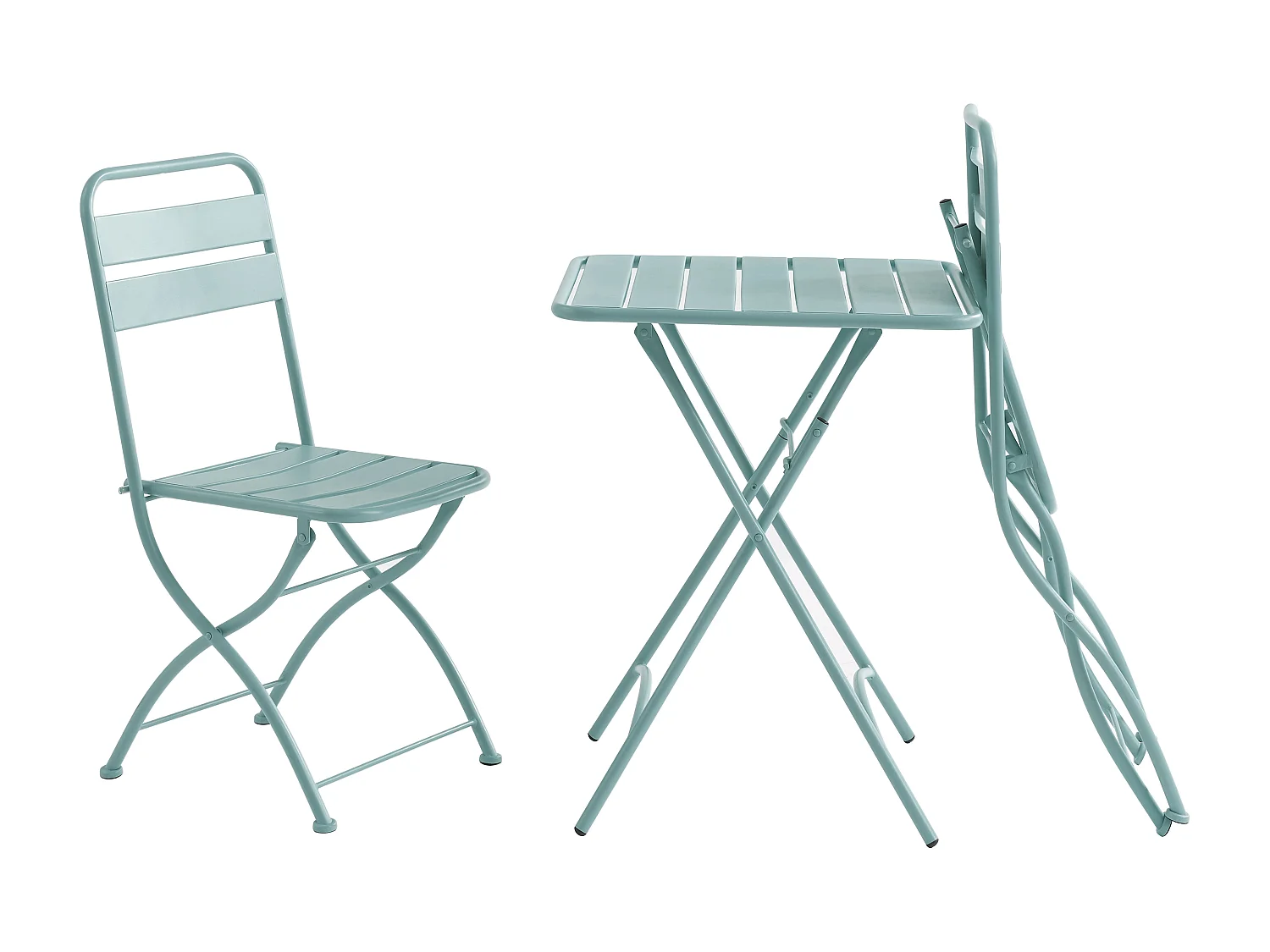 Conjunto de jantar de jardim dobrável metal, uma mesa C.60 cm e 2 cadeiras dobráveis verde amêndoa - MIRMANDE de MYLIA
