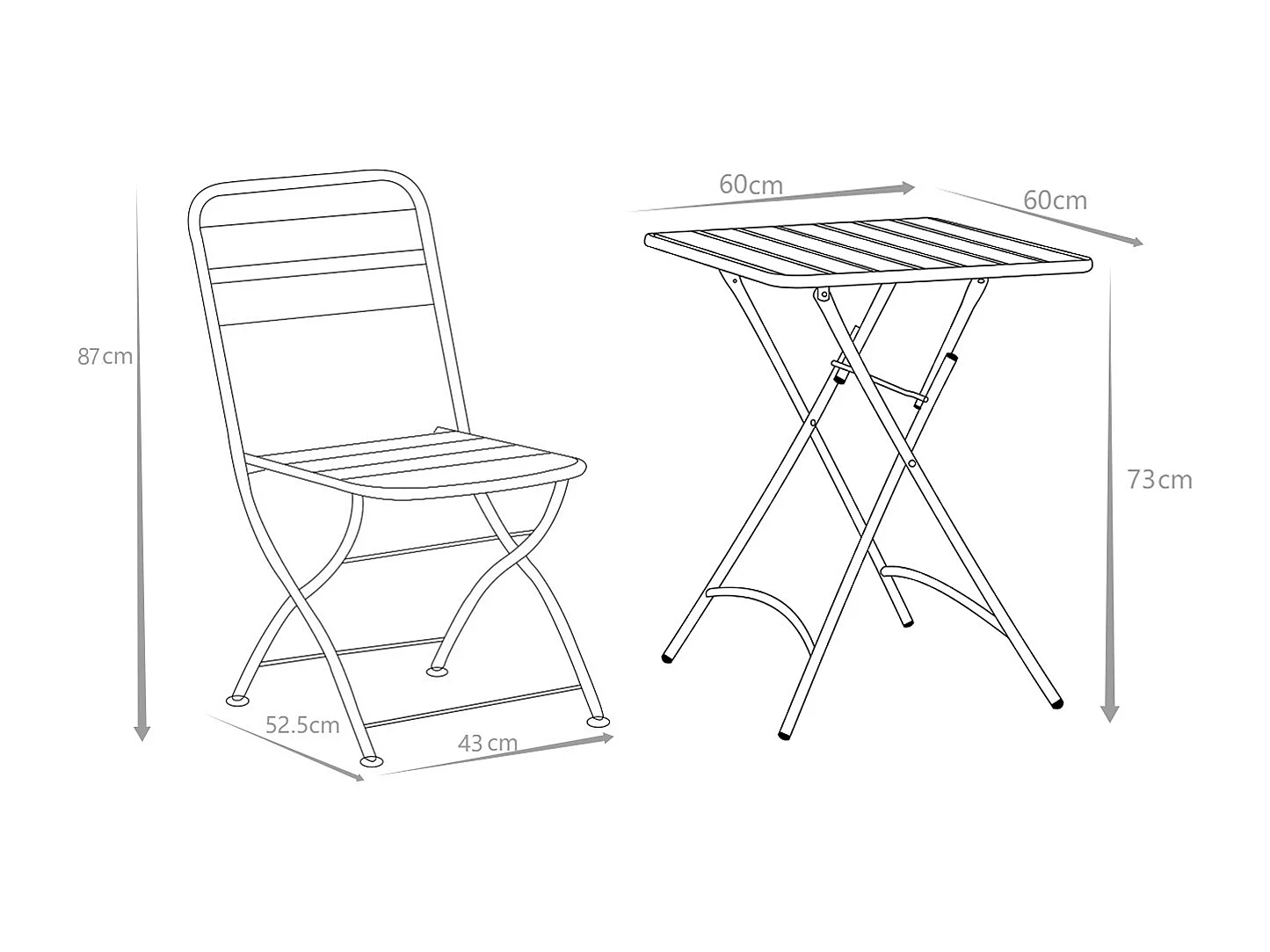 Conjunto de jantar de jardim dobrável metal, uma mesa C.60 cm e 2 cadeiras dobráveis verde amêndoa - MIRMANDE de MYLIA