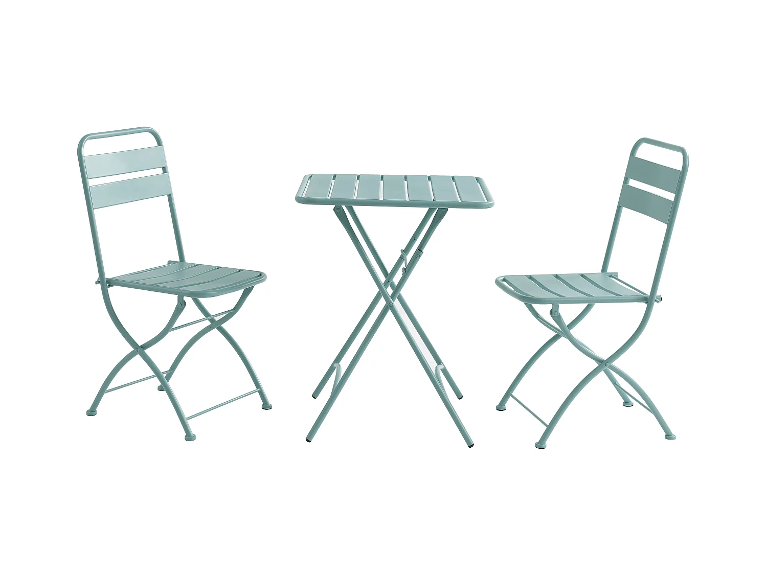 Sammenleggbart metall hagemøblement - ett bord 60 cm og 2 sammenleggbare stoler - Mandelgrønn - MIRMANDE fra MYLIA
