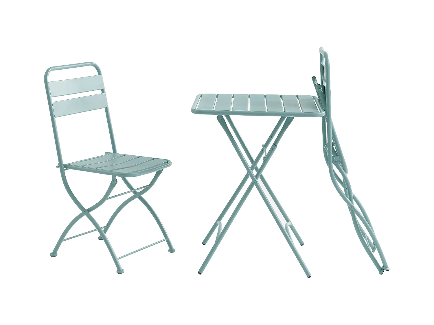 Sammenleggbart metall hagemøblement - ett bord 60 cm og 2 sammenleggbare stoler - Mandelgrønn - MIRMANDE fra MYLIA