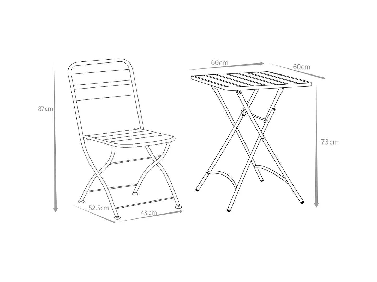 Sammenleggbart metall hagemøblement - ett bord 60 cm og 2 sammenleggbare stoler - Mandelgrønn - MIRMANDE fra MYLIA