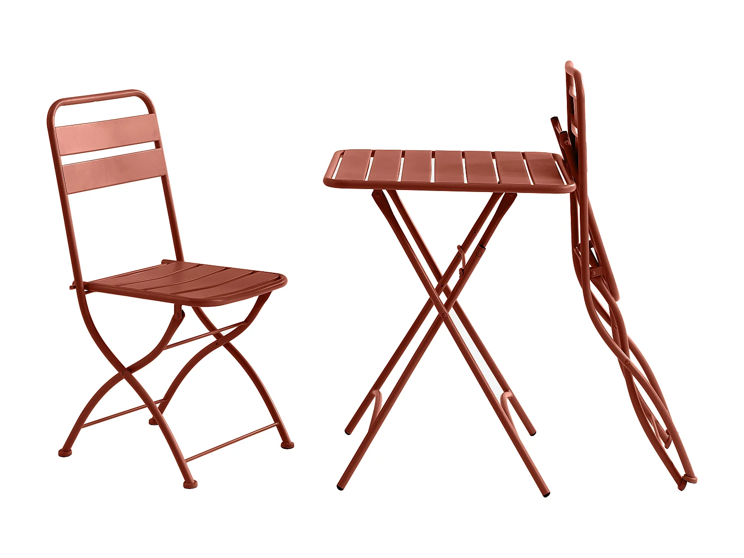 Salle à manger de jardin pliante en métal - une table L.60 cm et 2 chaises pliantes - Terracotta - MIRMANDE de MYLIA